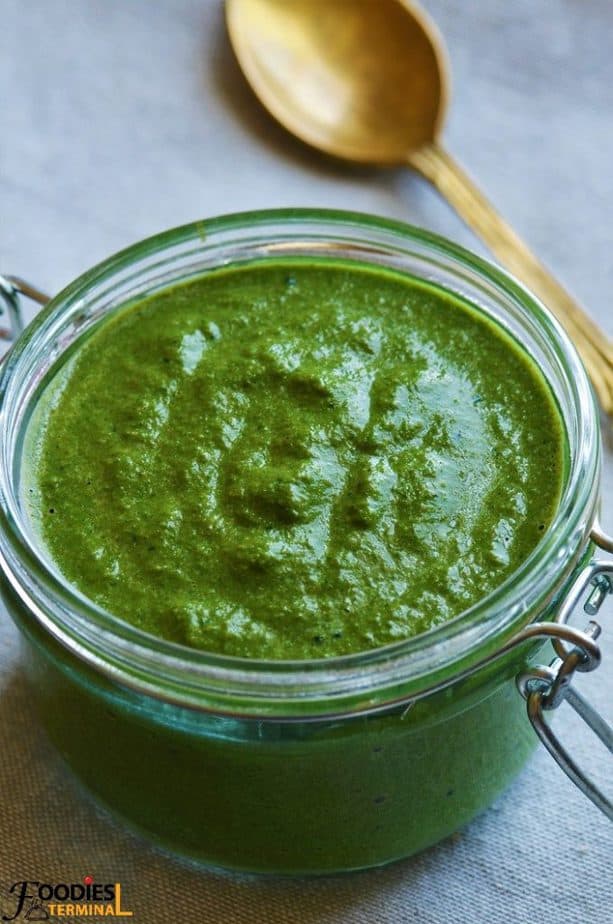 Homemade Mint Chutney with cilantro green color