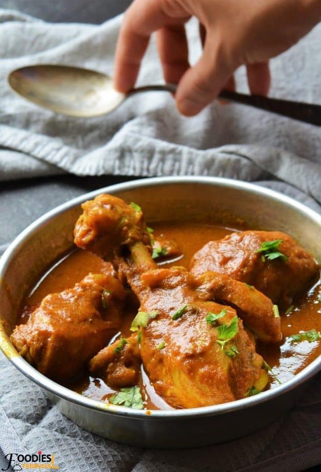 Indian chicken drumstick curry served in a plate