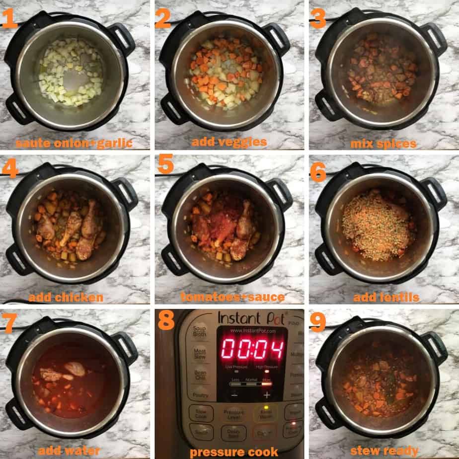 how to make chicken lentil stew in instant pot step by step pics