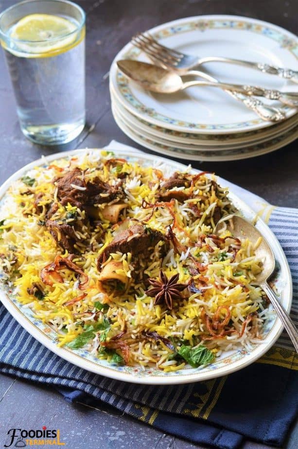 Special Mutton Biryani served with a glass of water 