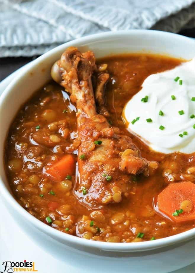 Lentil and Chicken Stew made in the Instant Pot with veggies