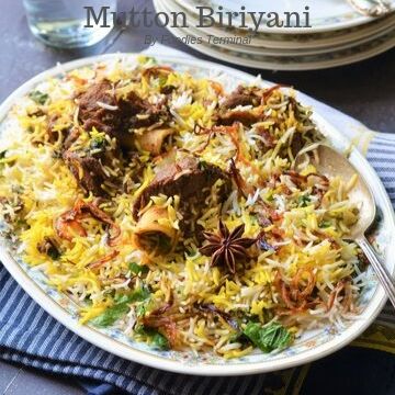 Mutton Biryani in an oval plate