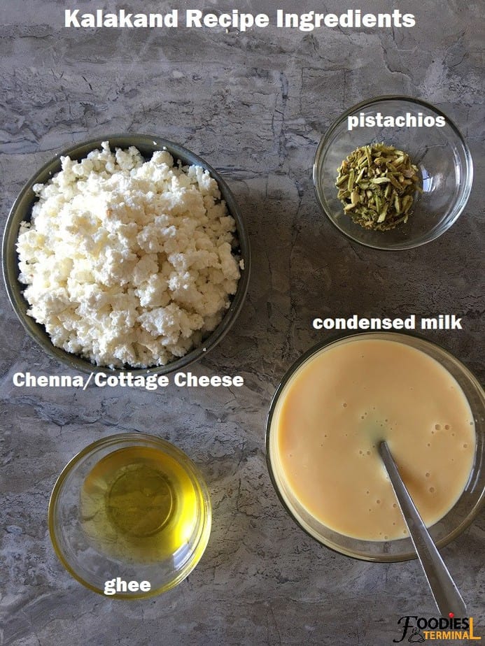 Kalakand ingredients in bowls