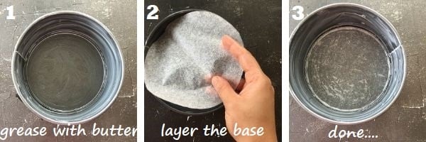 prepping the cake pan step by step