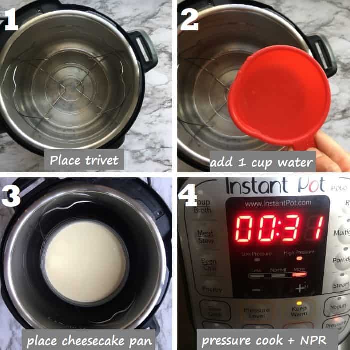 pressure cooking vanilla cheesecake in Instant Pot uncovered