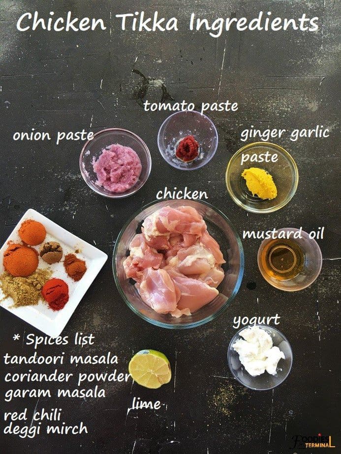 Chicken Tikka kebab ingredients