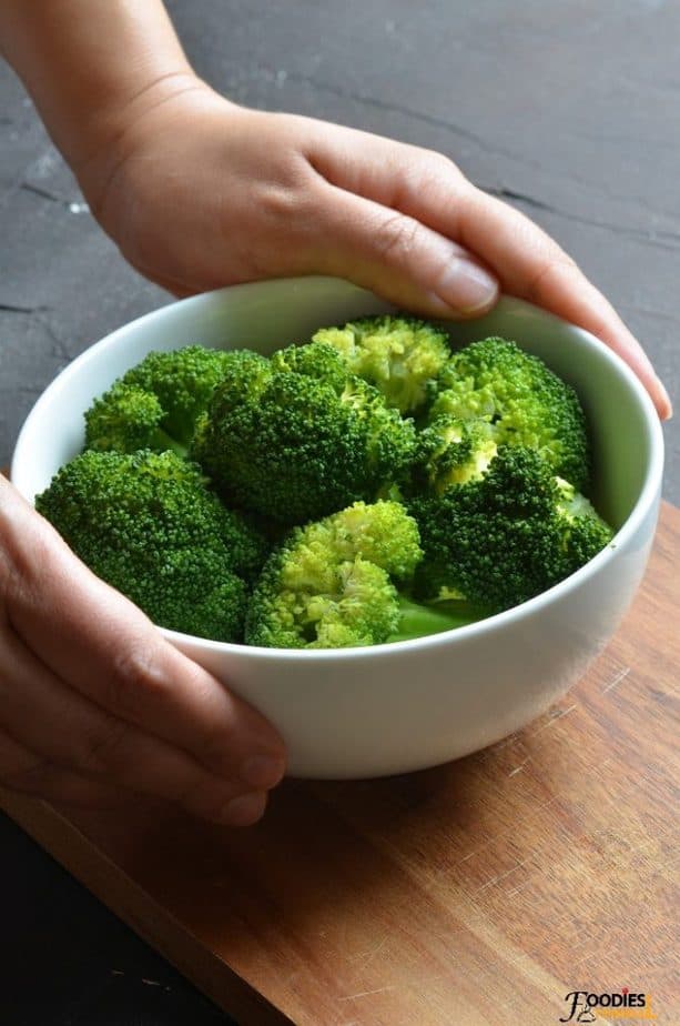 steamed broccoli in instant pot served in a bowl