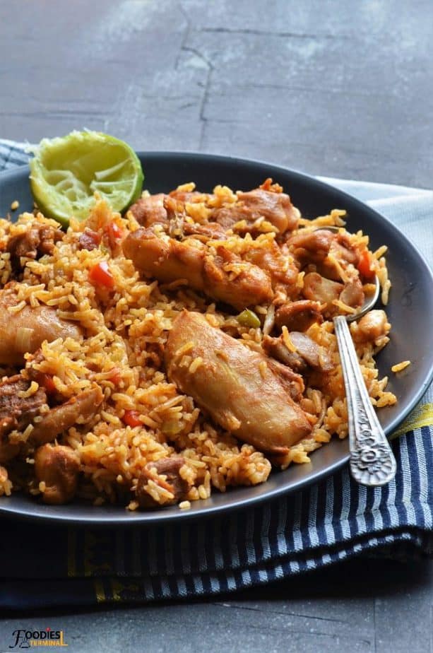Instant pot Cajun chicken and rice on a black plate 