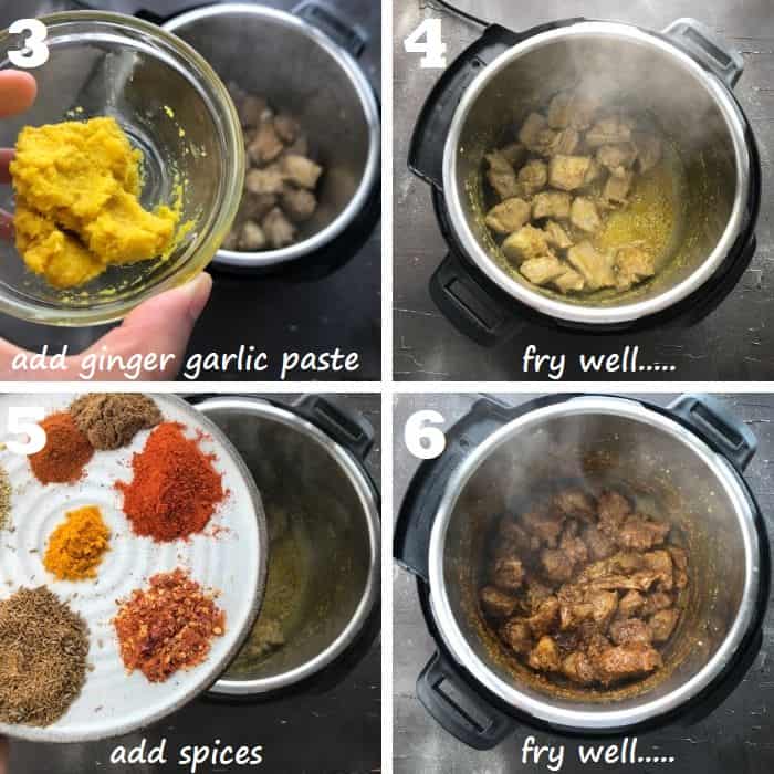 Process of frying the mutton.