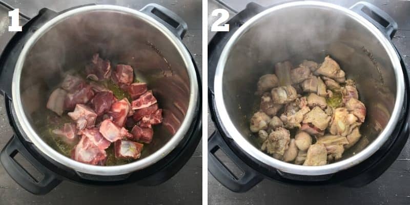 Sauce the mutton pieces in the instant pot.