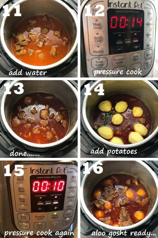 process of adding water and pressure cooking in instant pot.