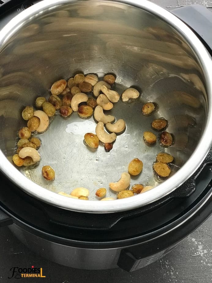 Frying cashews and raisins in ghee in instant pot
