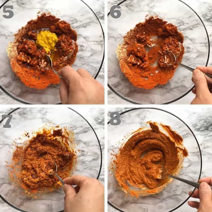 Preparing tandoori marinade in a clear bowl step by step