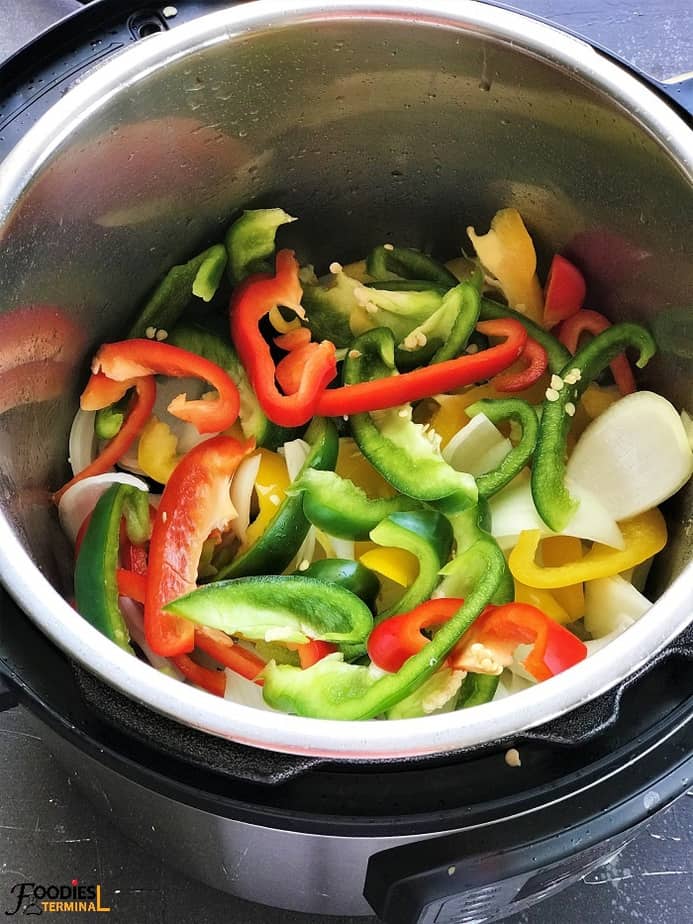 Colorful bell peppers and onions in instant pot
