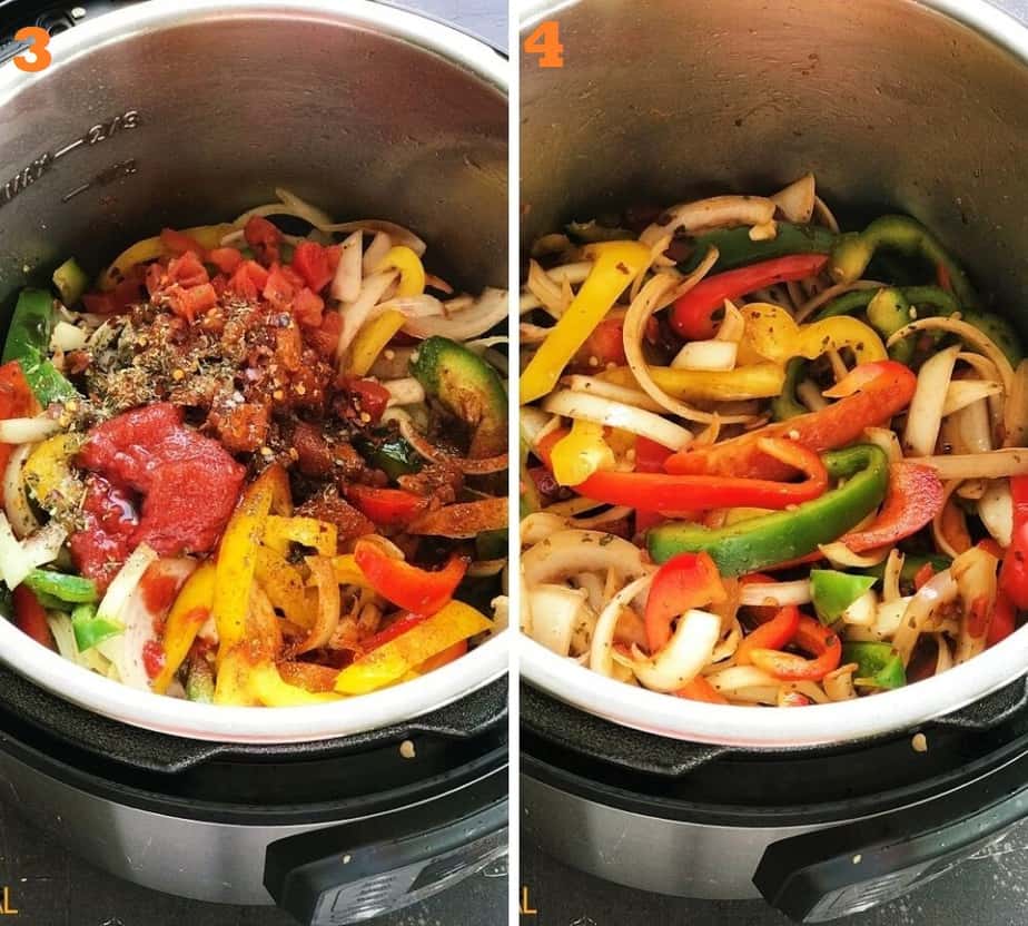 sauteing peppers, onions, tomatoes and seasonings in instant pot