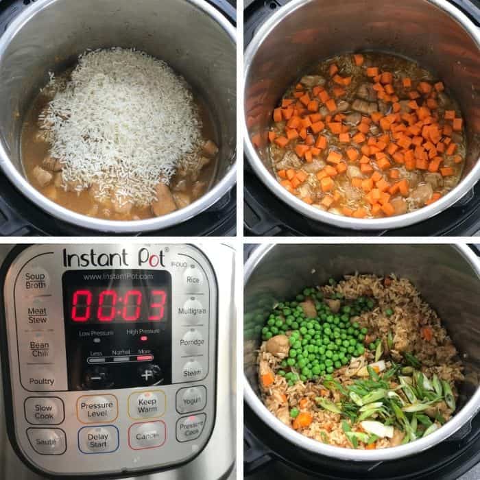 Pressure cooking chicken fried rice in instant pot step by step