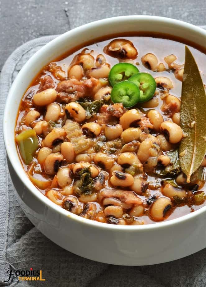 no soak dry black eyed peas made in a white bowl