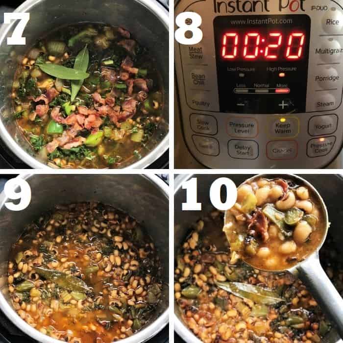 pressure cooking the black eyed peas with bacon