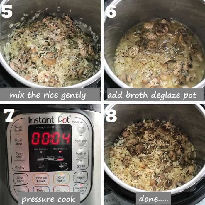 Pressure cooking instant pot mushroom rice step by step