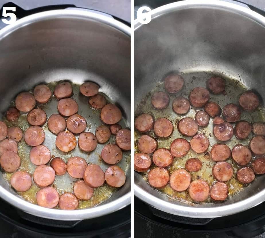 Browning chorizo sausages in the Instant Pot