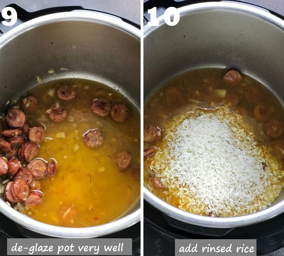 deglazing pot with shrimp stock and added rinsed rice 