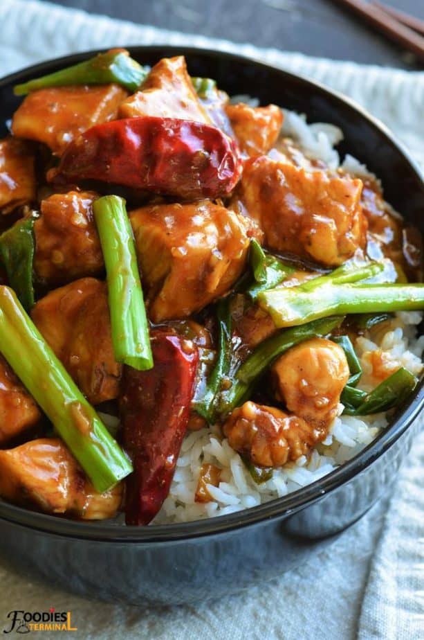 Asian take out Mongolian Chicken with Mongolian sauce