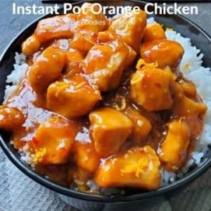 Instant Pot Orange Chicken in black bowl