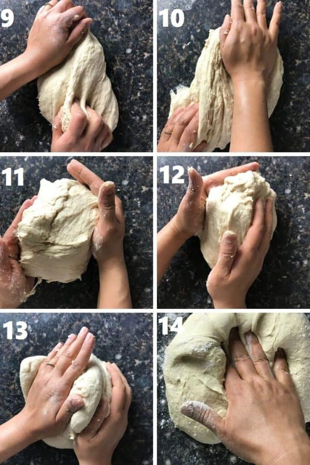 kneading the pita pocket bread dough with hands step by step