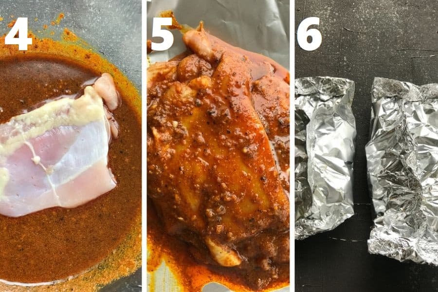 chicken slathered in shawarma marinade and made into foil packets
