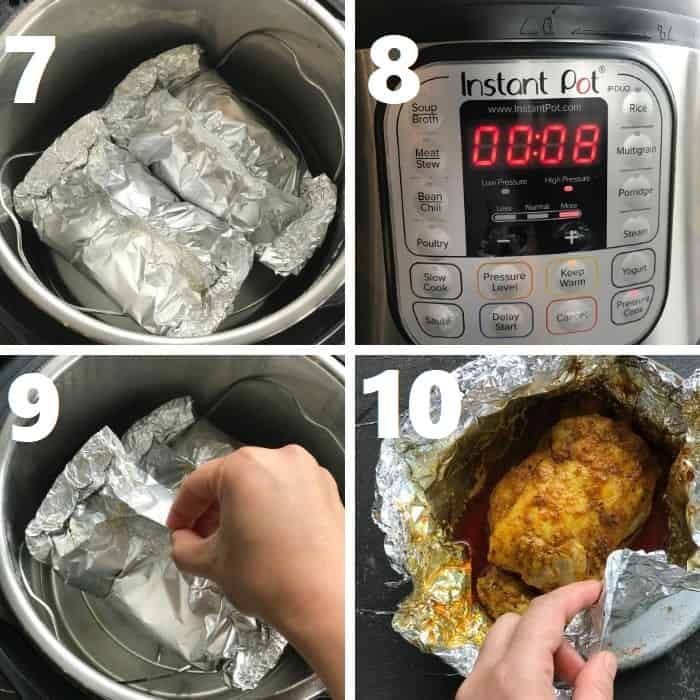 pressure cooking the foil packets in instant pot for 8 minutes