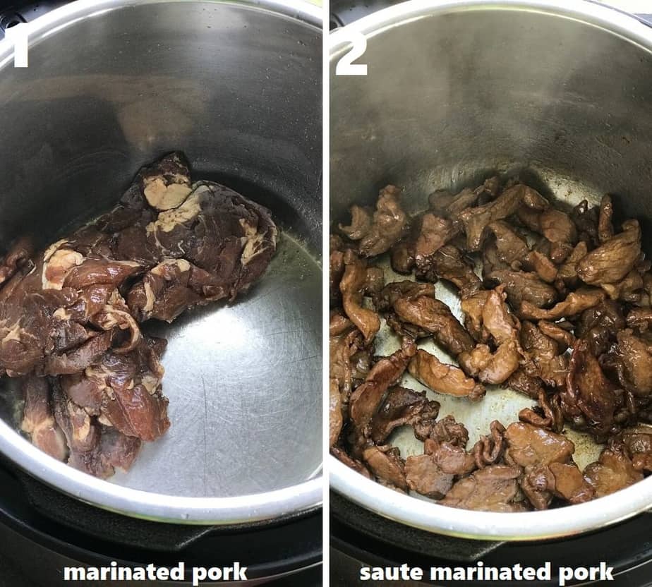 sauteing soy doused pork slices in instant pot
