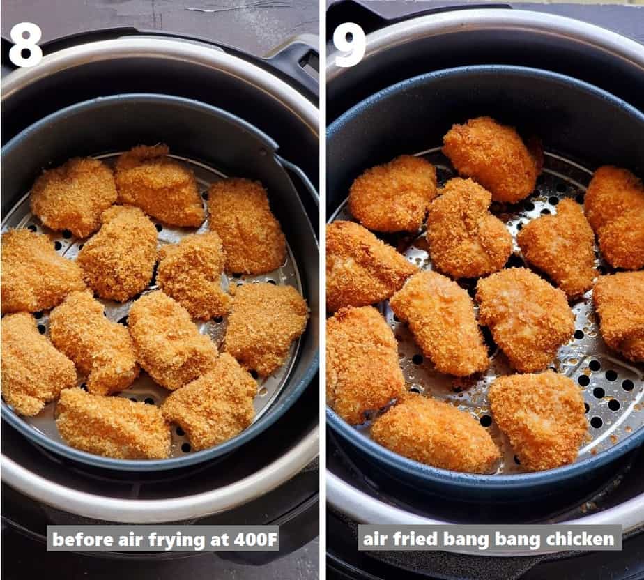 air frying bang bang chicken in the instant pot using the air fryer lid