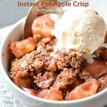 Instant Pot Apple Crisp served with vanilla ice-cream