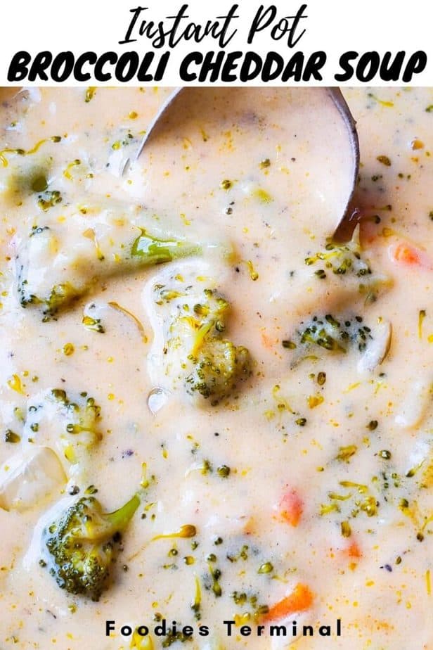 pressure cooker broccoli cheese soup with a spoon