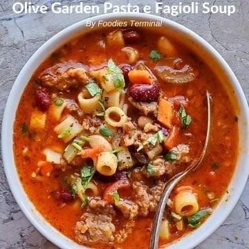 Instant Pot Pasta e Fagioli soup olive garden copycat served in white bowl with spoon