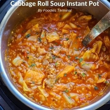 Cabbage roll soup in instant pot garnished with parsley