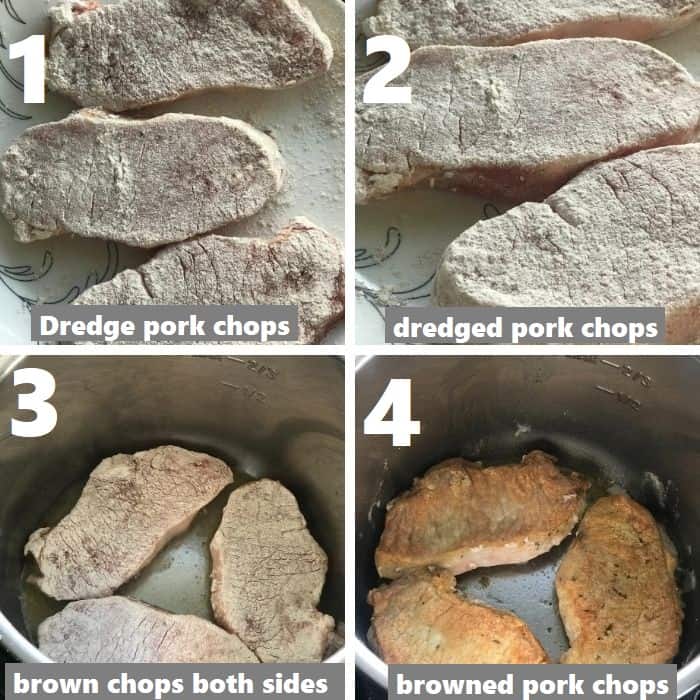 dredging and browning the pork chops in the instant pot