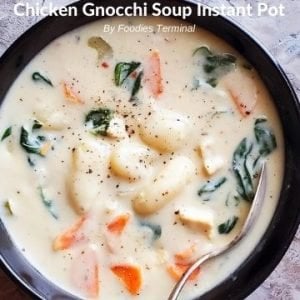 Chicken Gnocchi Soup Instant Pot recipe in a black bowl