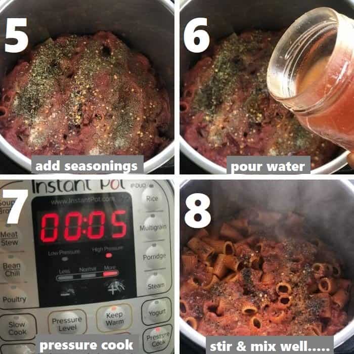 pressure cooking pasta and meatballs in instant pot