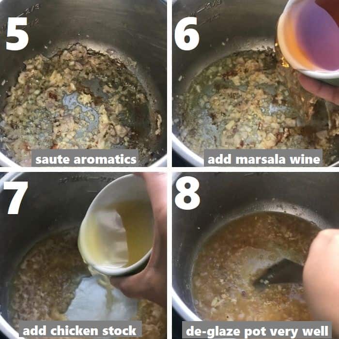 de-glazing instant pot with marsala wine and chicken stock 