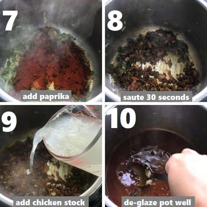 de-glazing pot with chicken stock