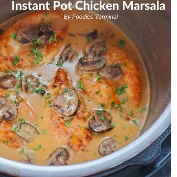 creamy chicken marsala in instant pot garnished with fresh parsley