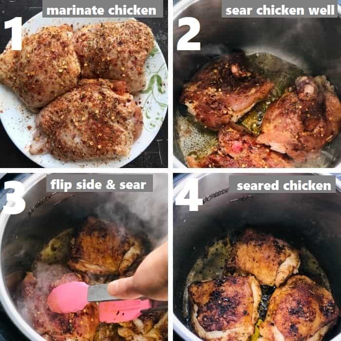 searing marinated chicken thighs in instant pot