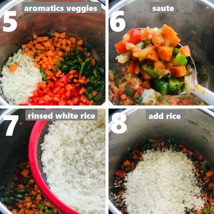 sautéing aromatics & rice in instant pot and adding rinsed basmati rice