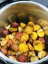 marinated and halved baby potatoes in instant pot