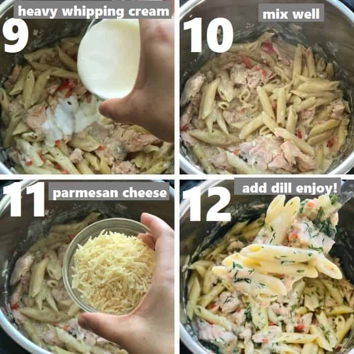 adding dairy in salmon pasta
