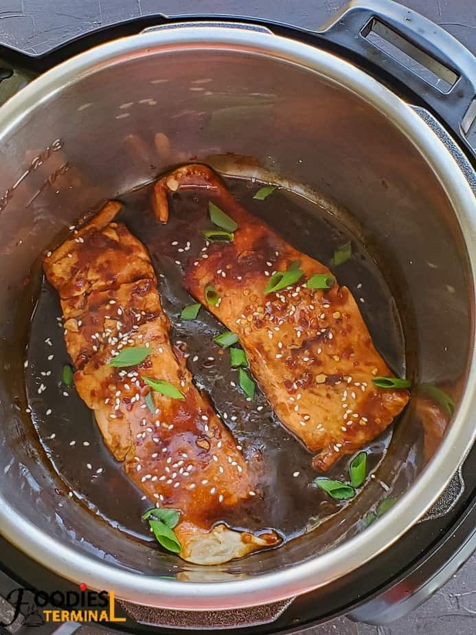 teriyaki salmon in instant pot with homemade teriyaki sauce