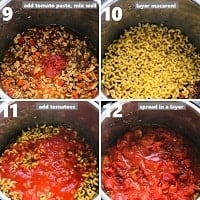 layering macaroni pasta and tomatoes in instant pot