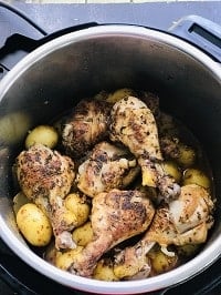 pressure cooked chicken drumsticks and potatoes in instant pot