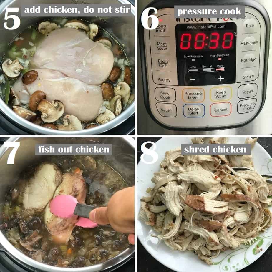 pressure cooking soup, shredding chicken